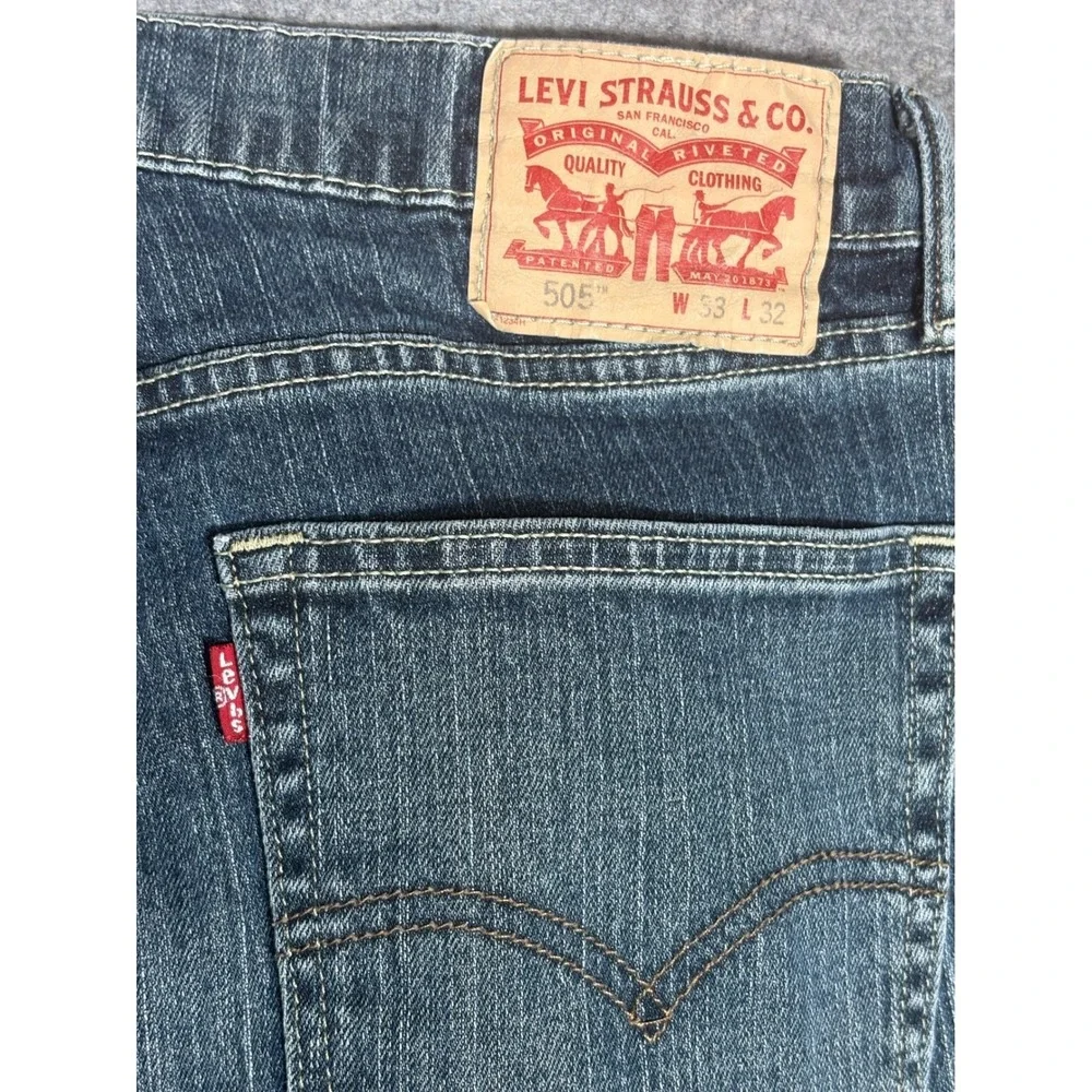 Levis 505 Regular Taper Jeans Mens 33x32 Blue Denim Stretch Pants 00505-0277